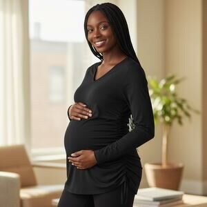 Time & Tru Womens Maternity XL Long Sleeve Tee 16-18 Black Ruched Sides Top Gift